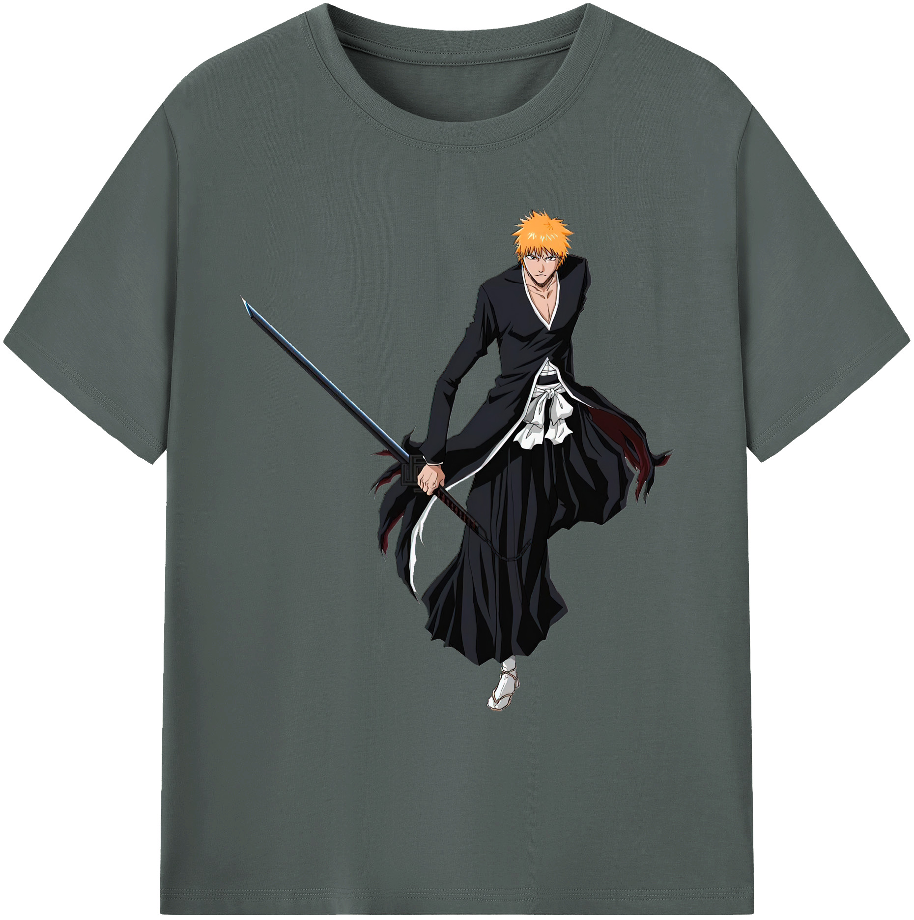 （画像用） ブリーチ 黒崎一護（くろさき いちご）BLEACH Kurosaki Ichigo 綿100％ メンズ半袖Tシャツ｜肌触りやわらか＆通気性